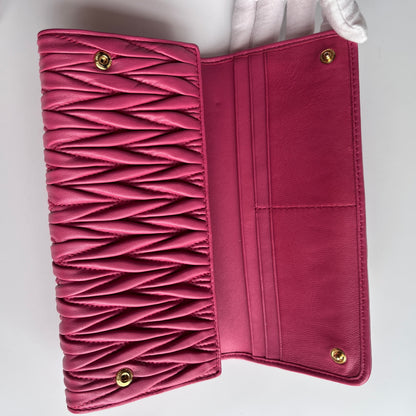 Miu Miu Matelasse Pink Bi-fold Long Wallet with Card Case