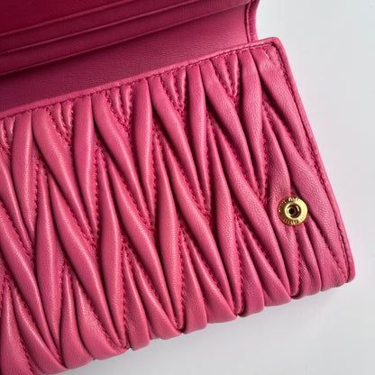 Miu Miu Matelasse Pink Bi-fold Long Wallet with Card Case