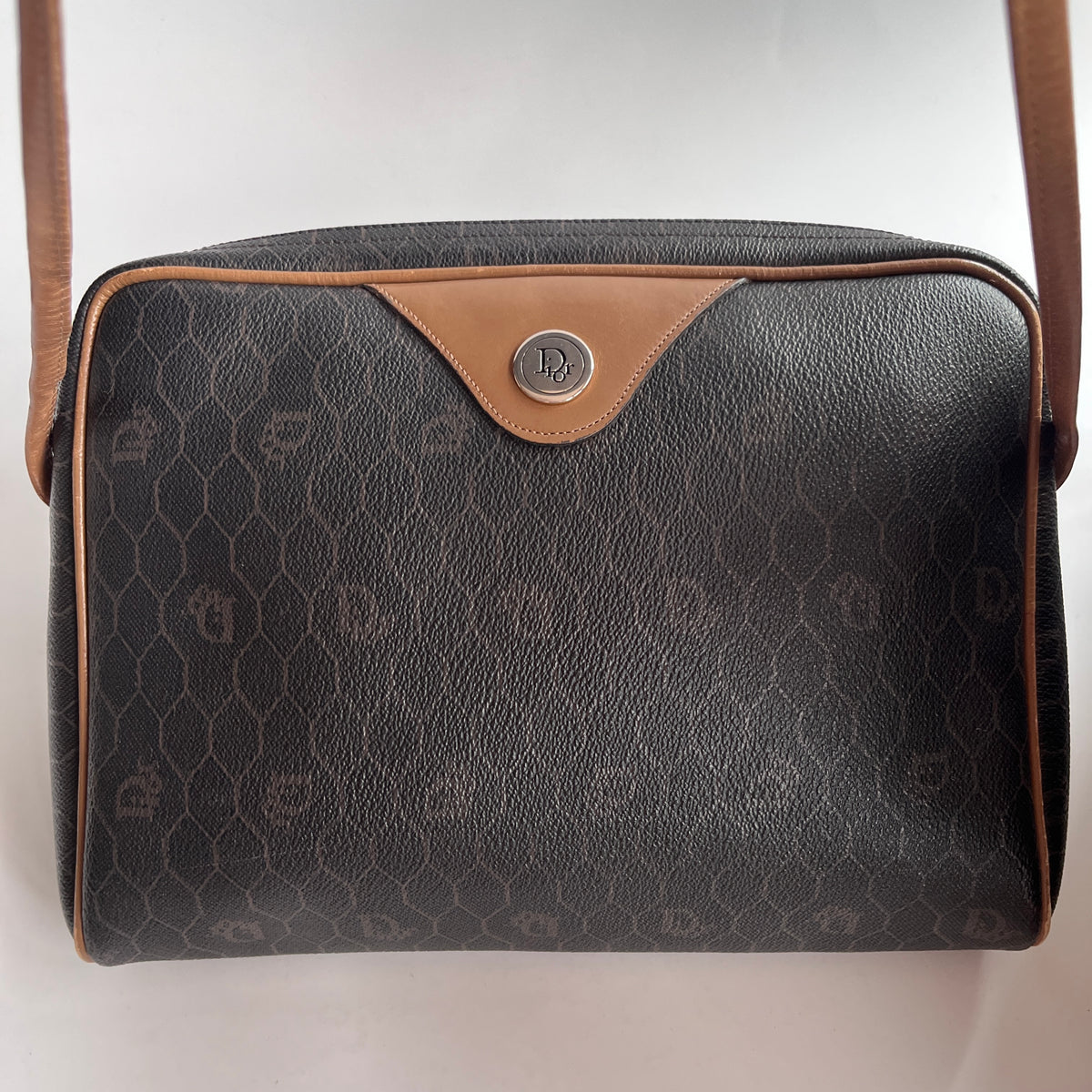 Christian Dior Vintage Honeycomb Coated Canvas Crossbody Bag