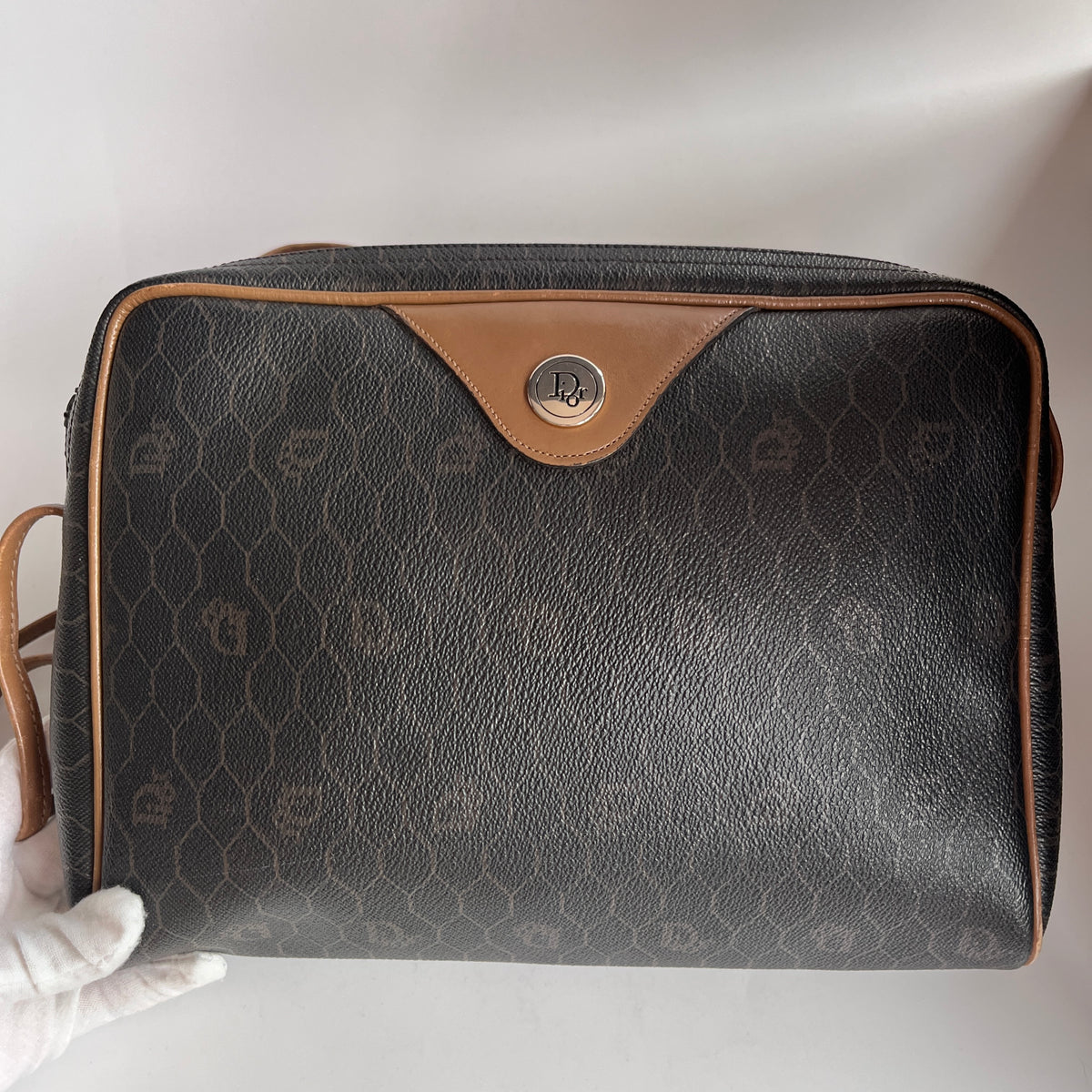 Christian Dior Vintage Honeycomb Coated Canvas Crossbody Bag