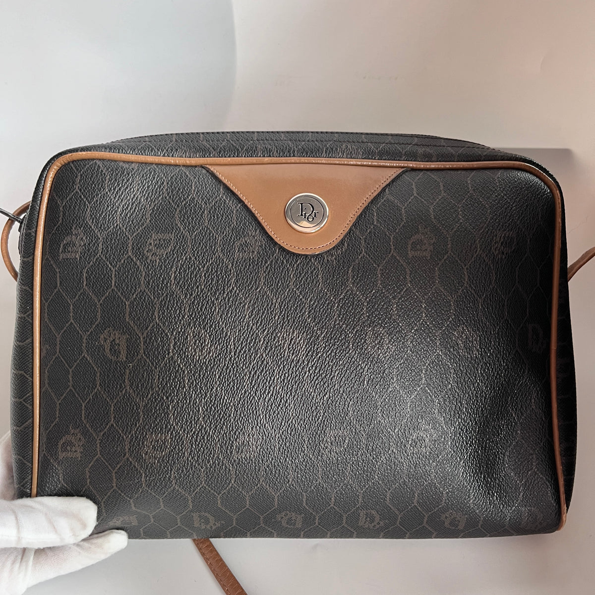 Christian Dior Vintage Honeycomb Coated Canvas Crossbody Bag