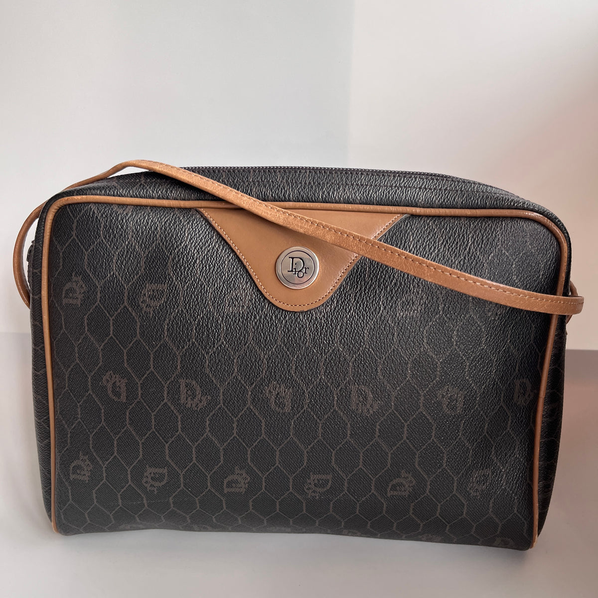 Christian Dior Vintage Honeycomb Coated Canvas Crossbody Bag