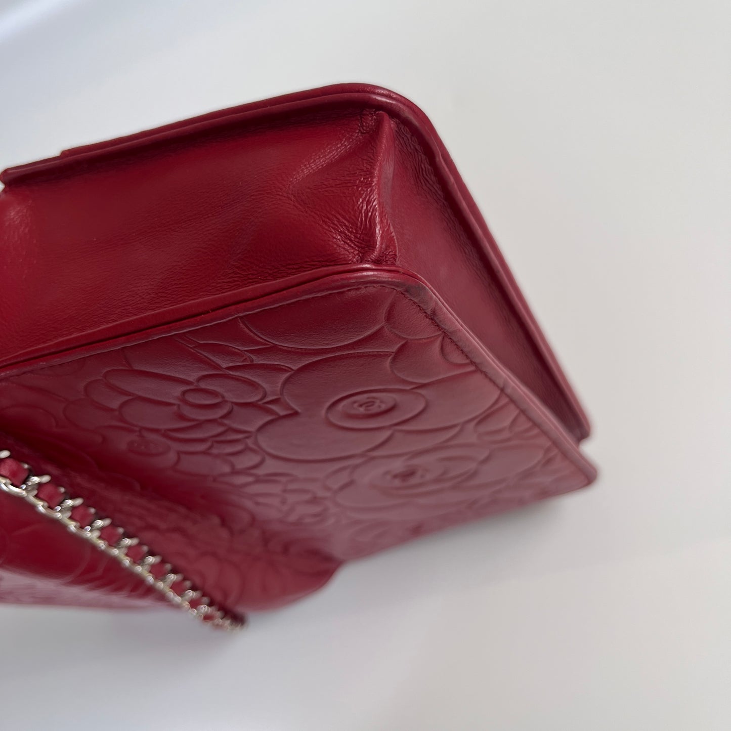 Chanel Red Camellia Lambskin Wallet On Chain