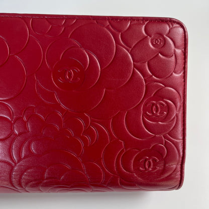 Chanel Red Camellia Lambskin Wallet On Chain