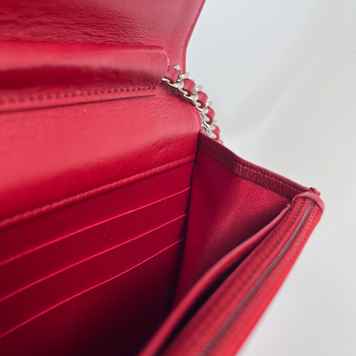 Chanel Red Camellia Lambskin Wallet On Chain