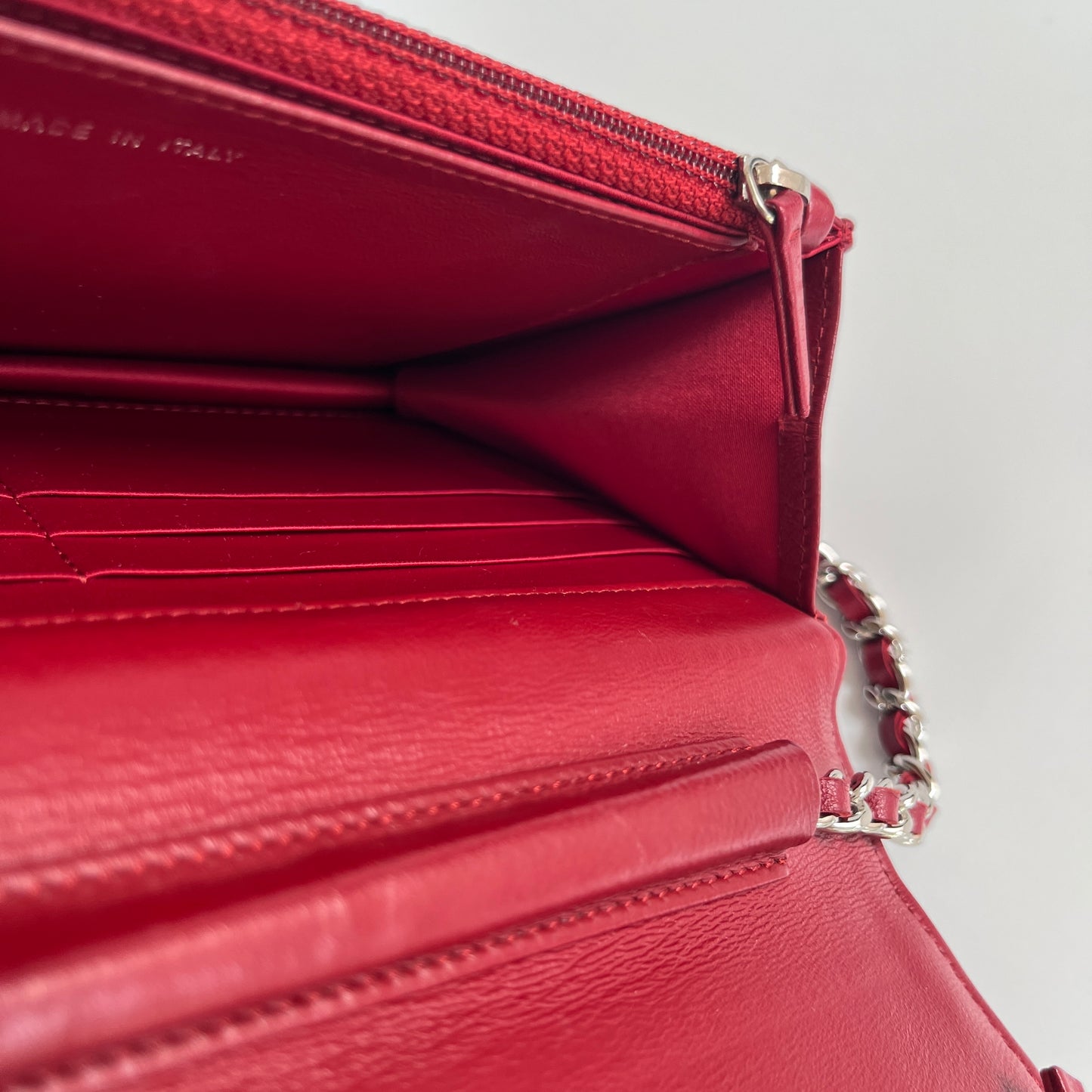 Chanel Red Camellia Lambskin Wallet On Chain
