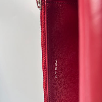 Chanel Red Camellia Lambskin Wallet On Chain
