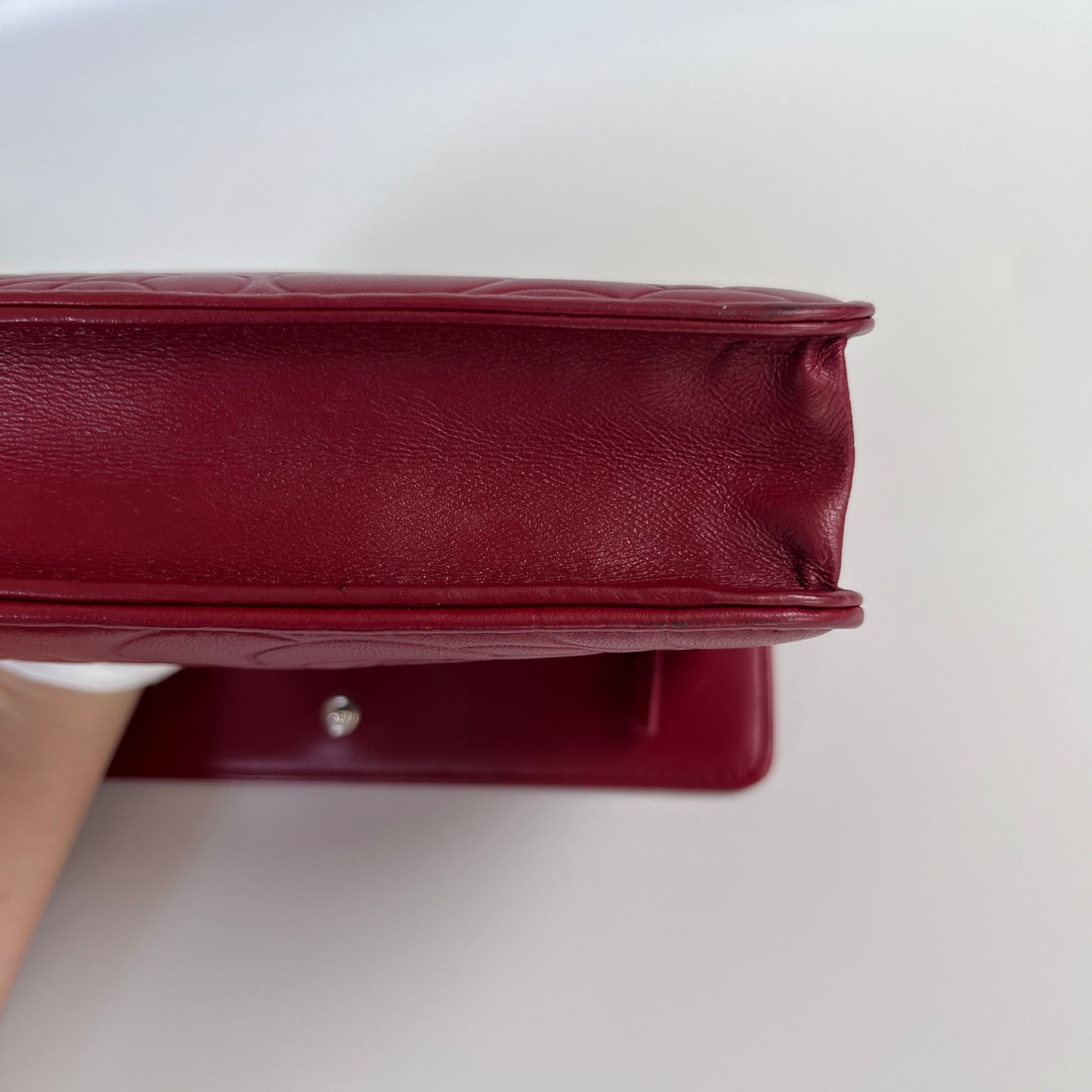 Chanel Red Camellia Lambskin Wallet On Chain