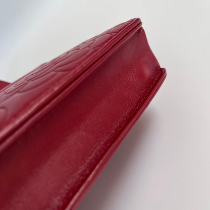 Chanel Red Camellia Lambskin Wallet On Chain