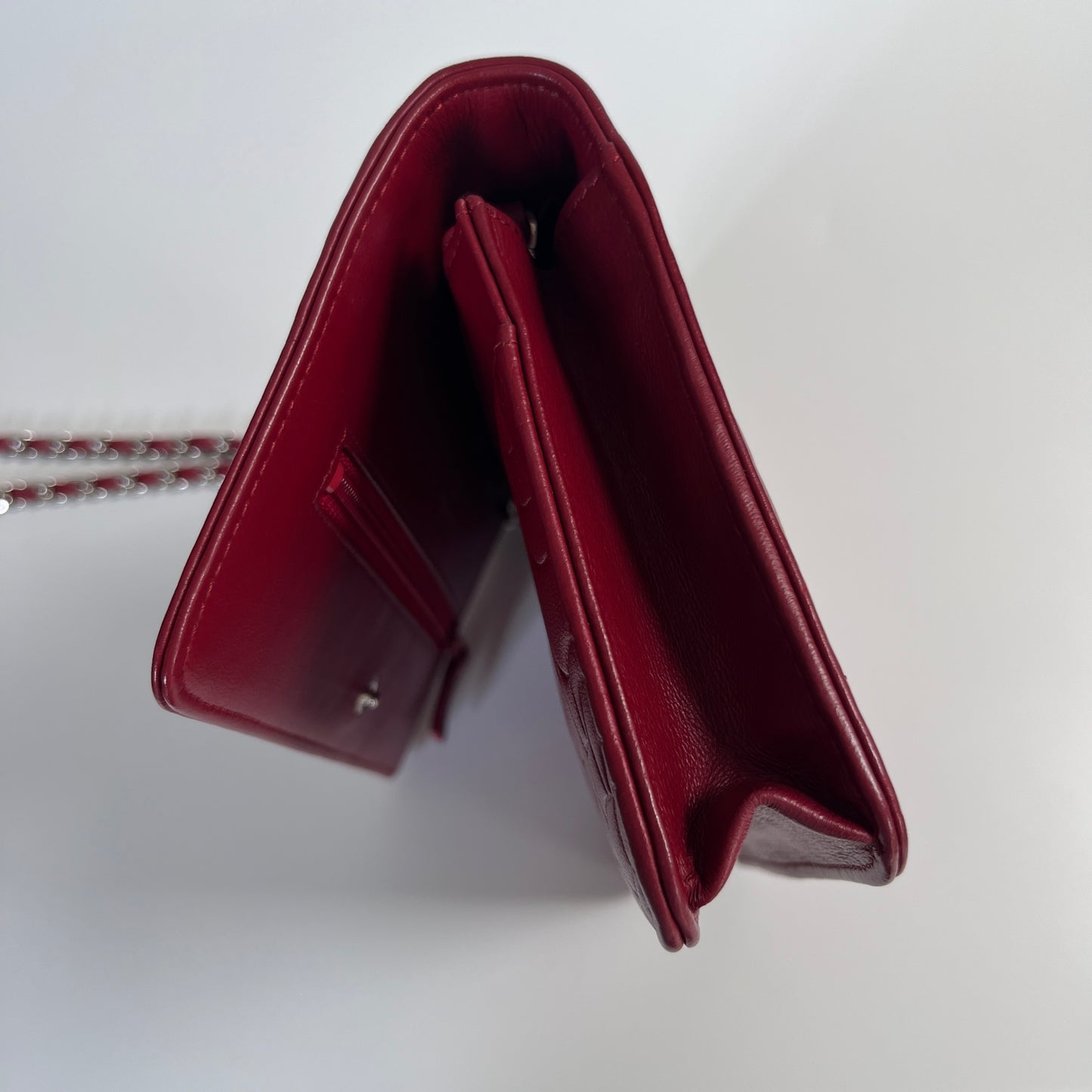 Chanel Red Camellia Lambskin Wallet On Chain