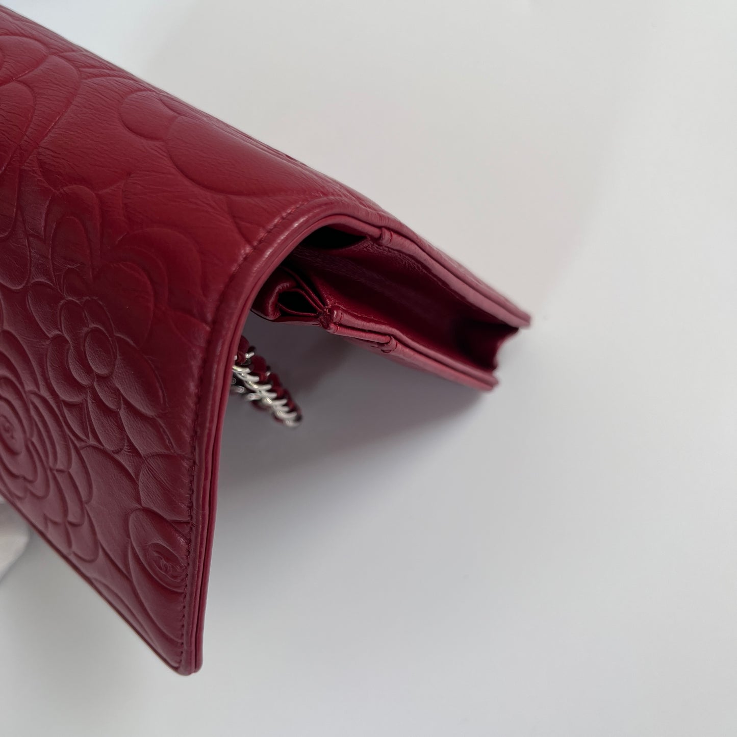 Chanel Red Camellia Lambskin Wallet On Chain