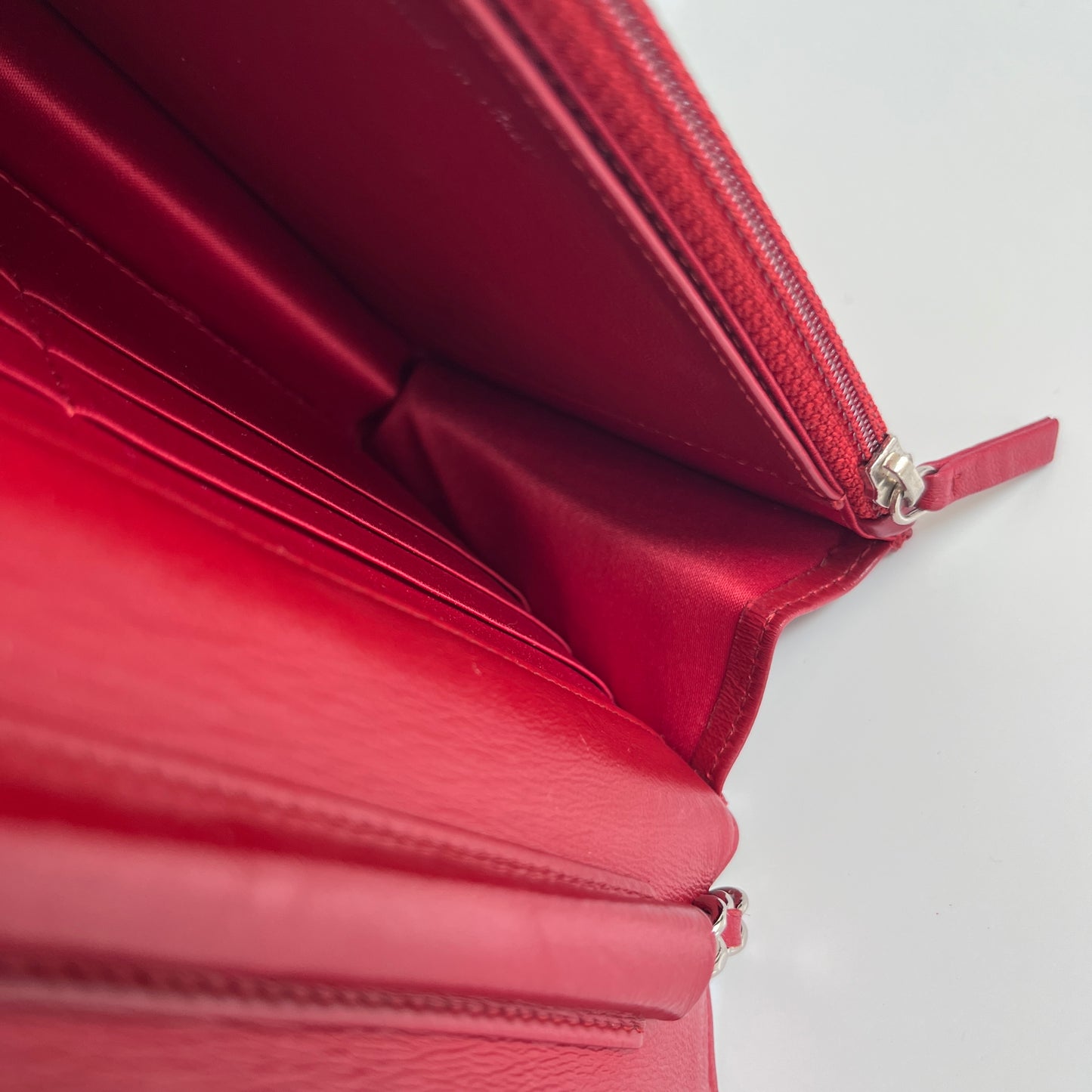 Chanel Red Camellia Lambskin Wallet On Chain