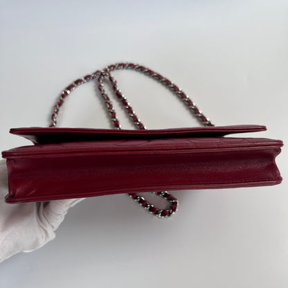 Chanel Red Camellia Lambskin Wallet On Chain
