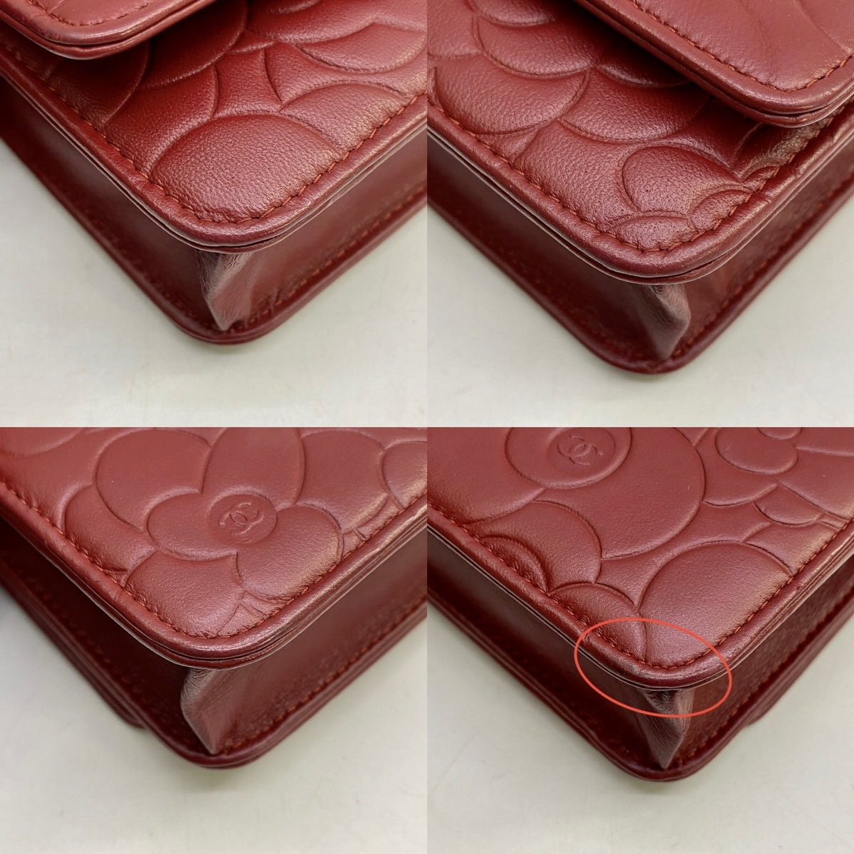 Chanel Red Camellia Lambskin Wallet On Chain