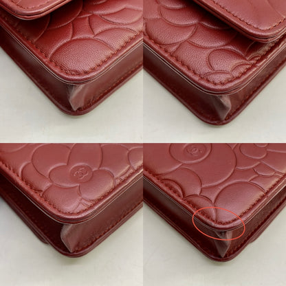 Chanel Red Camellia Lambskin Wallet On Chain