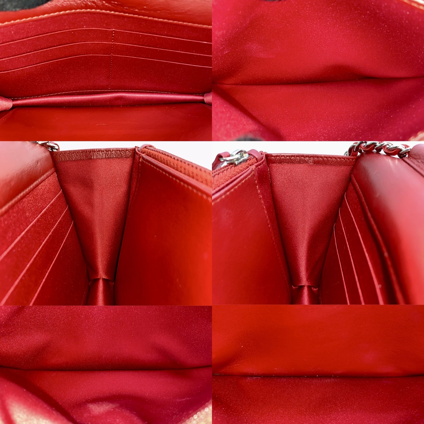 Chanel Red Camellia Lambskin Wallet On Chain