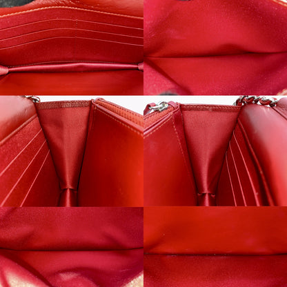 Chanel Red Camellia Lambskin Wallet On Chain