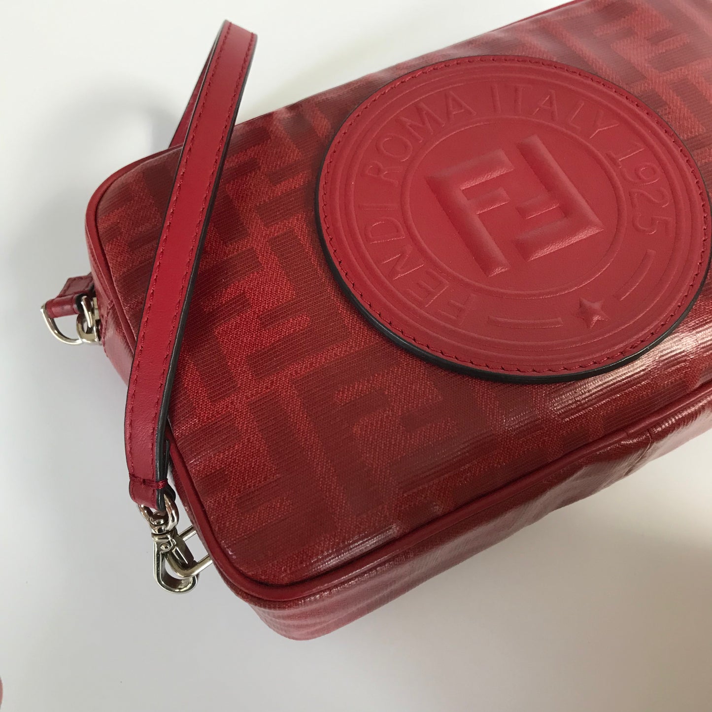Fendi FF Coated Canvas Red Wristlet Pouch