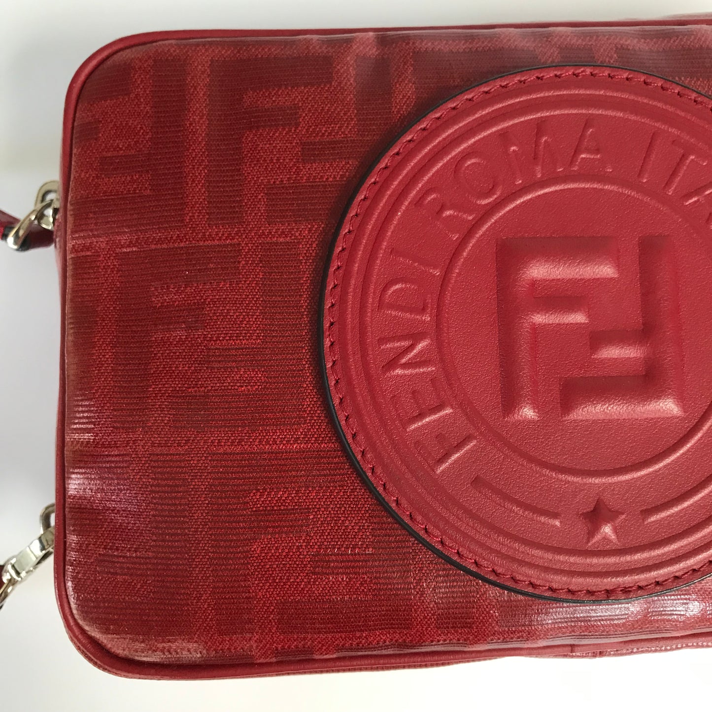 Fendi FF Coated Canvas Red Wristlet Pouch
