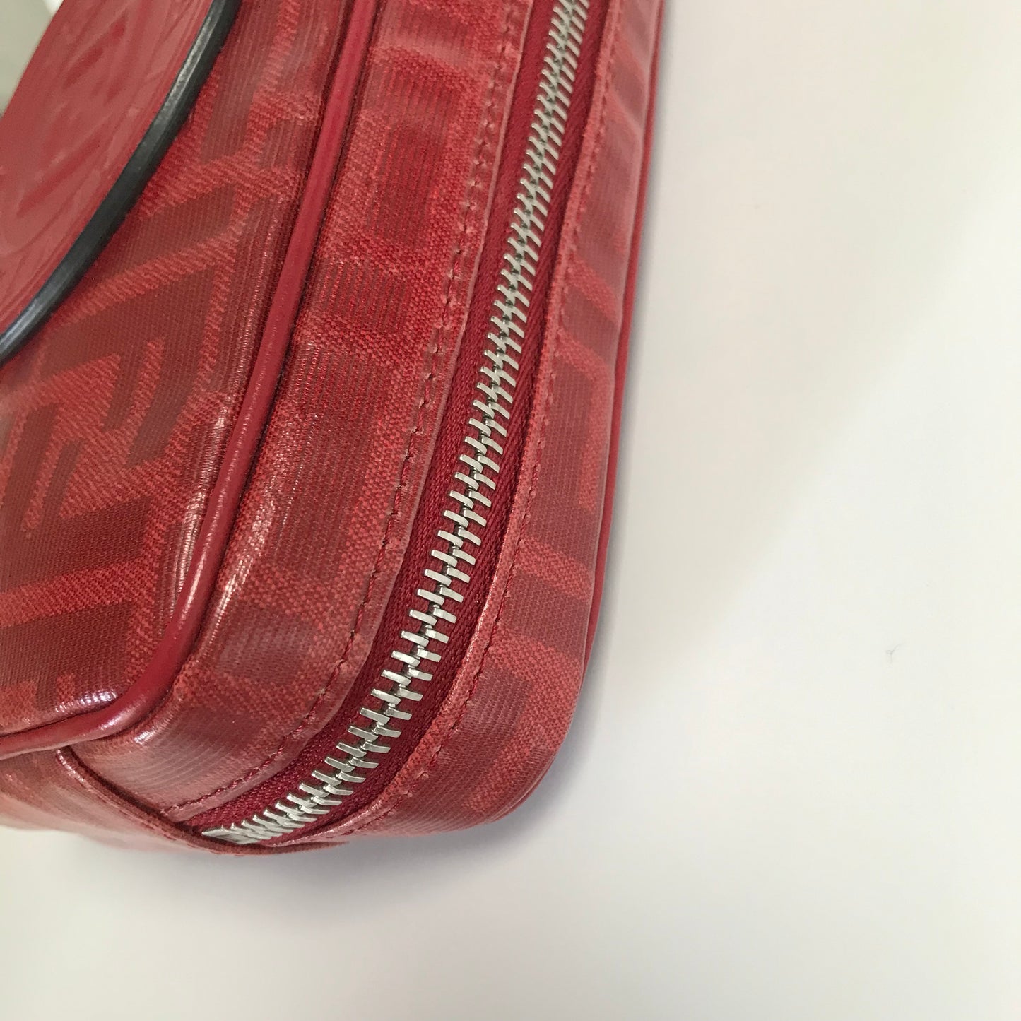 Fendi FF Coated Canvas Red Wristlet Pouch