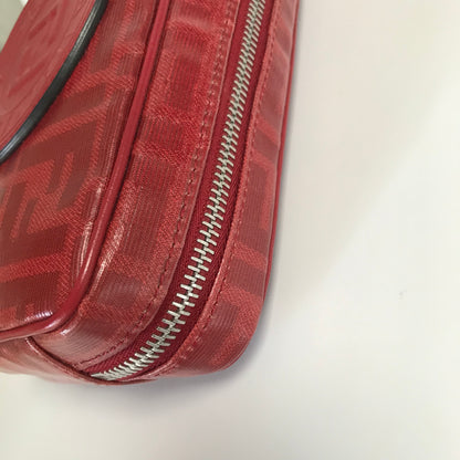 Fendi FF Coated Canvas Red Wristlet Pouch