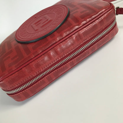 Fendi FF Coated Canvas Red Wristlet Pouch