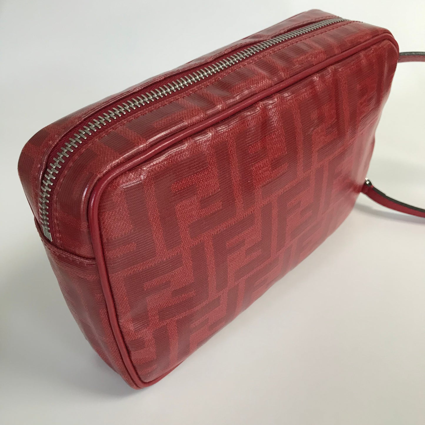 Fendi FF Coated Canvas Red Wristlet Pouch