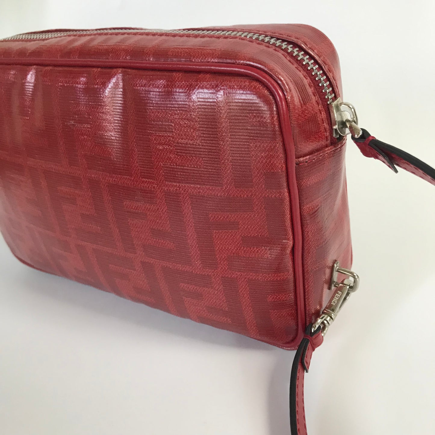 Fendi FF Coated Canvas Red Wristlet Pouch