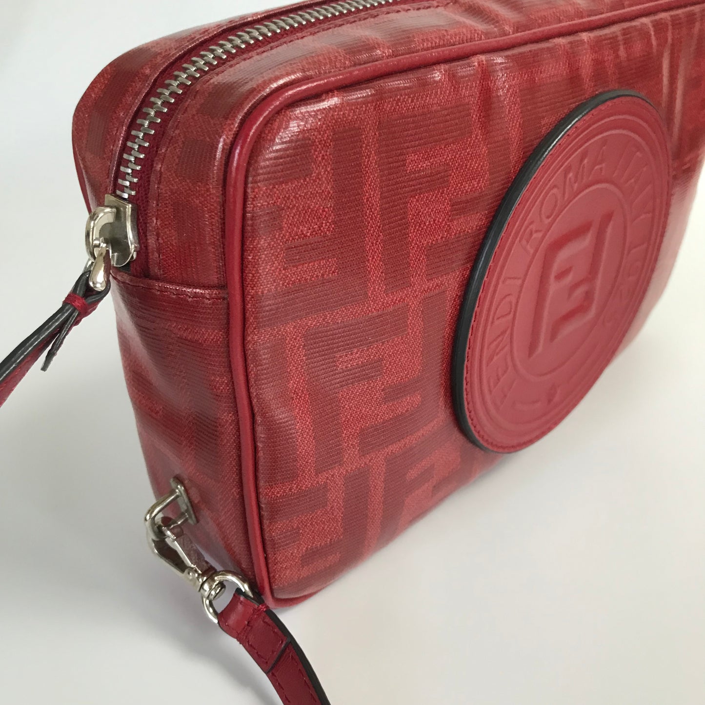 Fendi FF Coated Canvas Red Wristlet Pouch