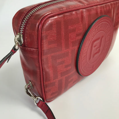 Fendi FF Coated Canvas Red Wristlet Pouch