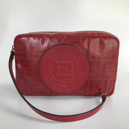 Fendi FF Coated Canvas Red Wristlet Pouch