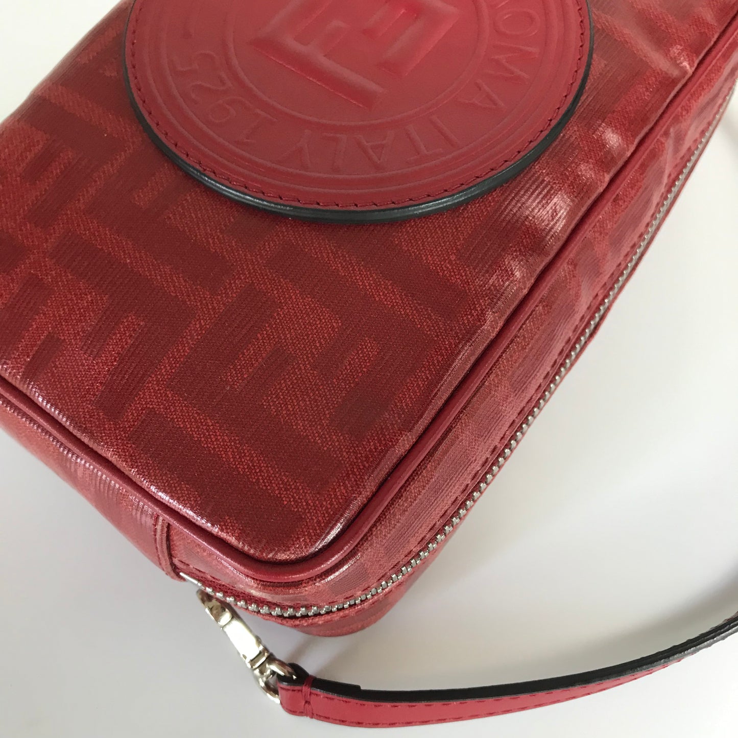 Fendi FF Coated Canvas Red Wristlet Pouch