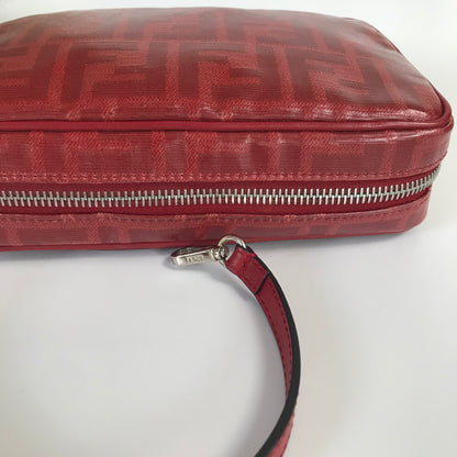 Fendi FF Coated Canvas Red Wristlet Pouch