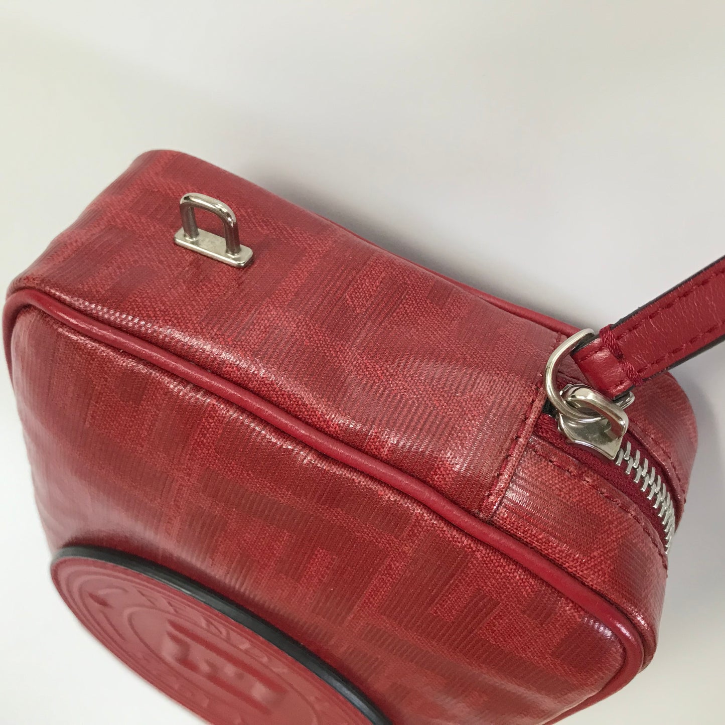 Fendi FF Coated Canvas Red Wristlet Pouch