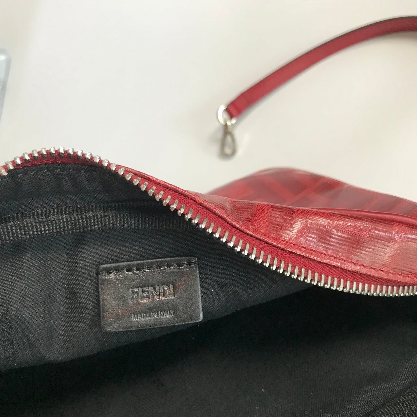 Fendi FF Coated Canvas Red Wristlet Pouch