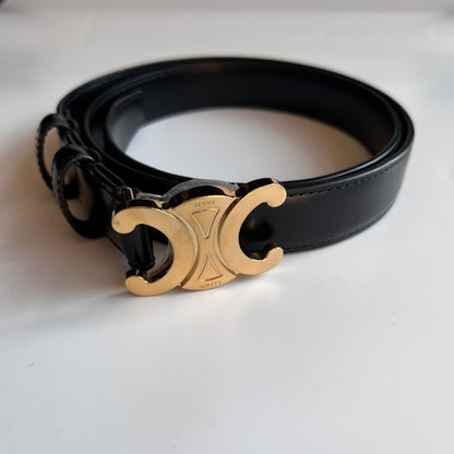 Celine Triomphe Black Leather Belt