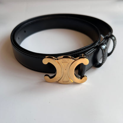 Celine Triomphe Black Leather Belt