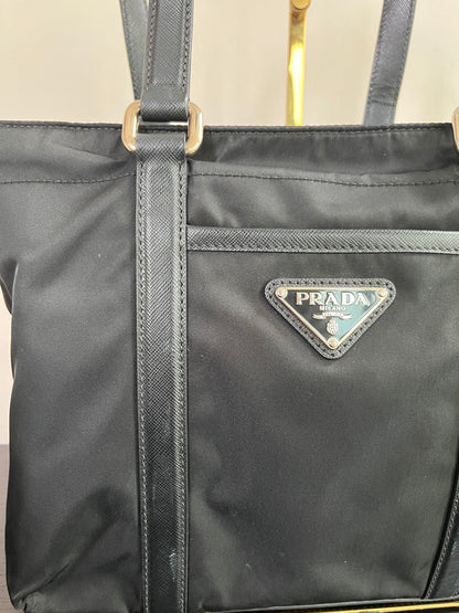 Prada Black Nylon Tote/ Shoulder Bag SHW