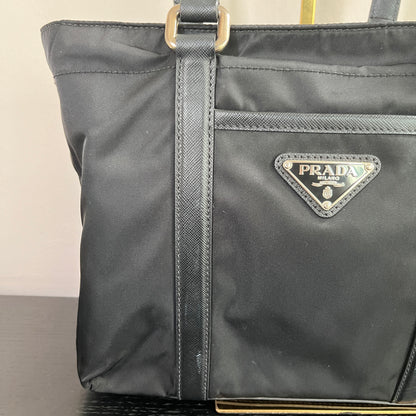 Prada Black Nylon Tote/ Shoulder Bag SHW