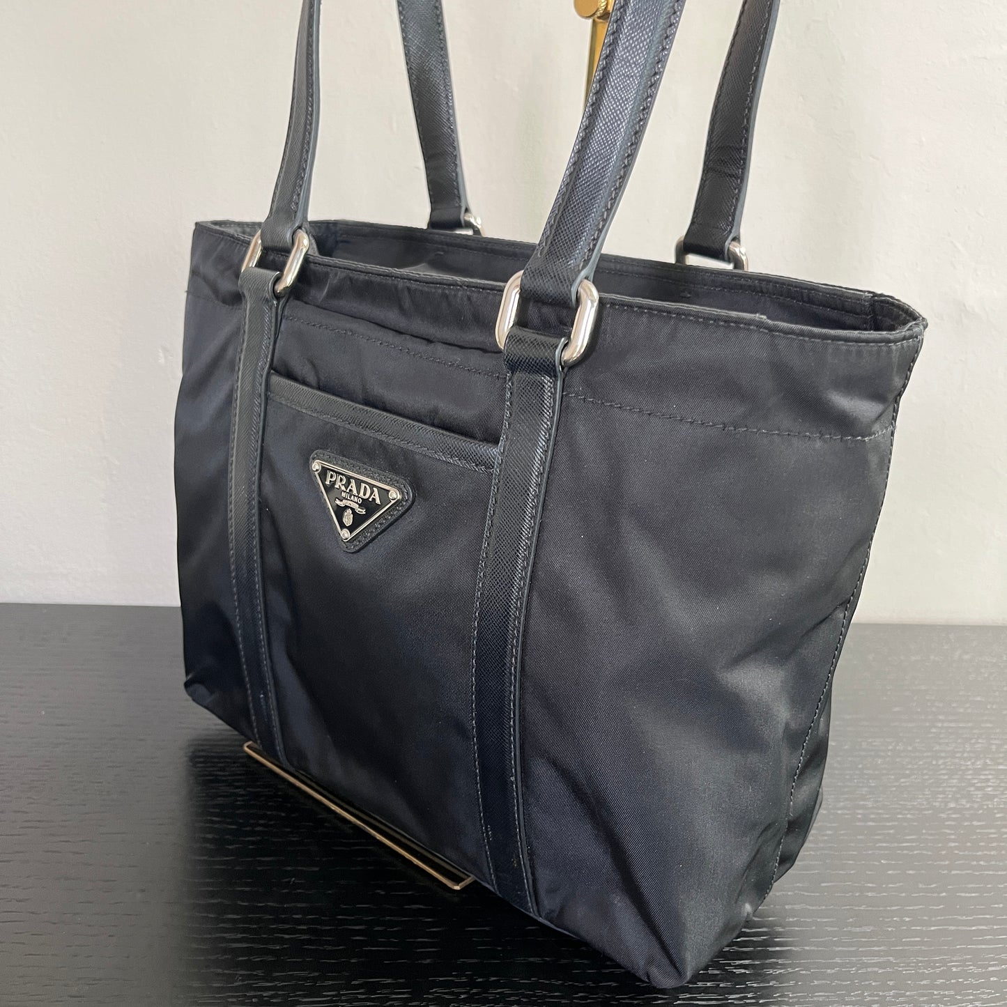Prada Black Nylon Tote/ Shoulder Bag SHW