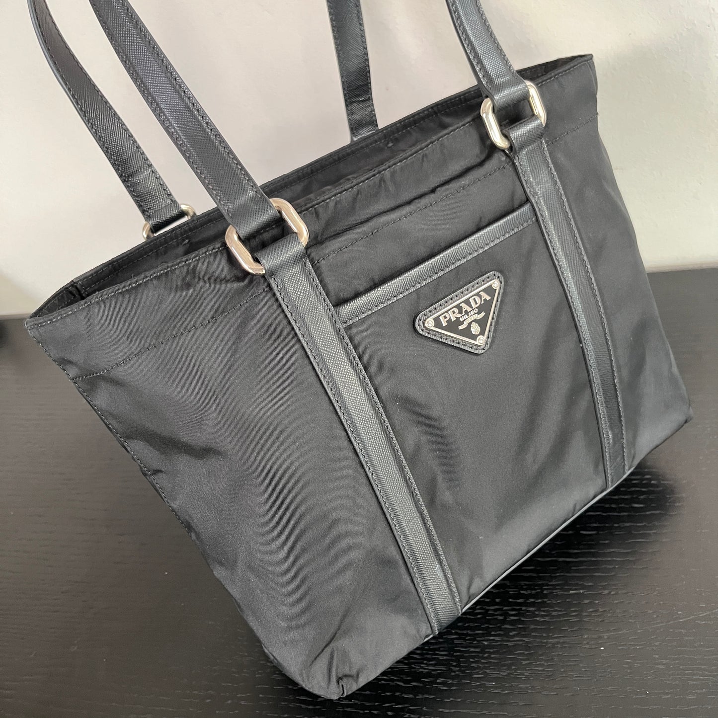 Prada Black Nylon Tote/ Shoulder Bag SHW