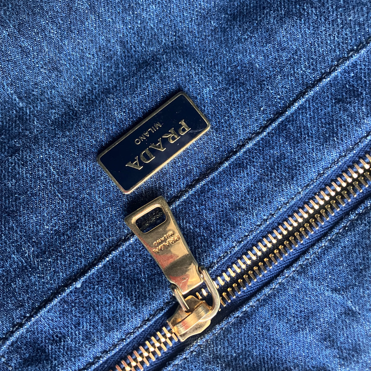 Prada Blue Denim Canapa Top Handle Bag