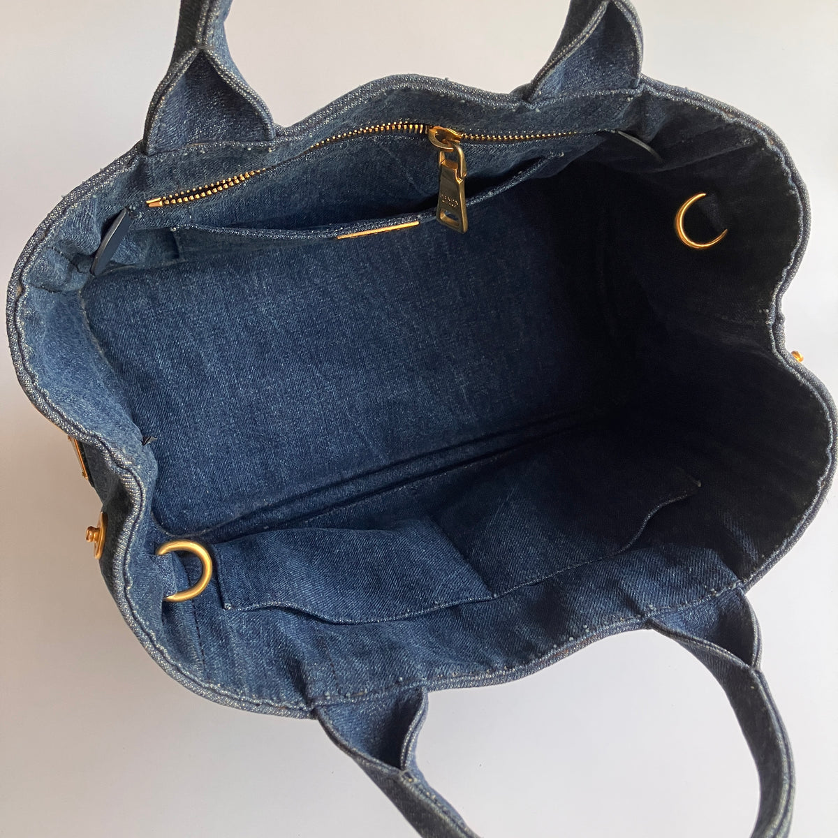 Prada Blue Denim Canapa Top Handle Bag