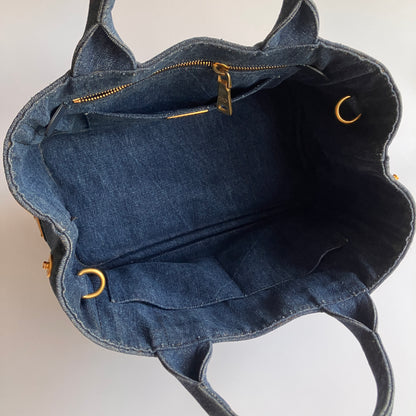 Prada Blue Denim Canapa Top Handle Bag