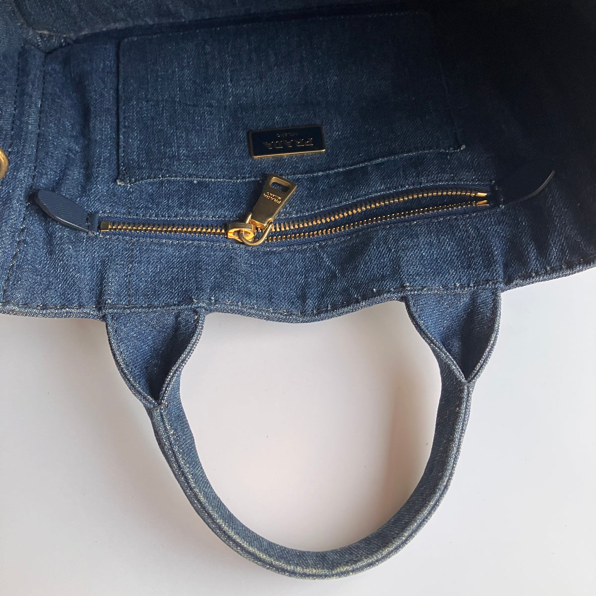Prada Blue Denim Canapa Top Handle Bag