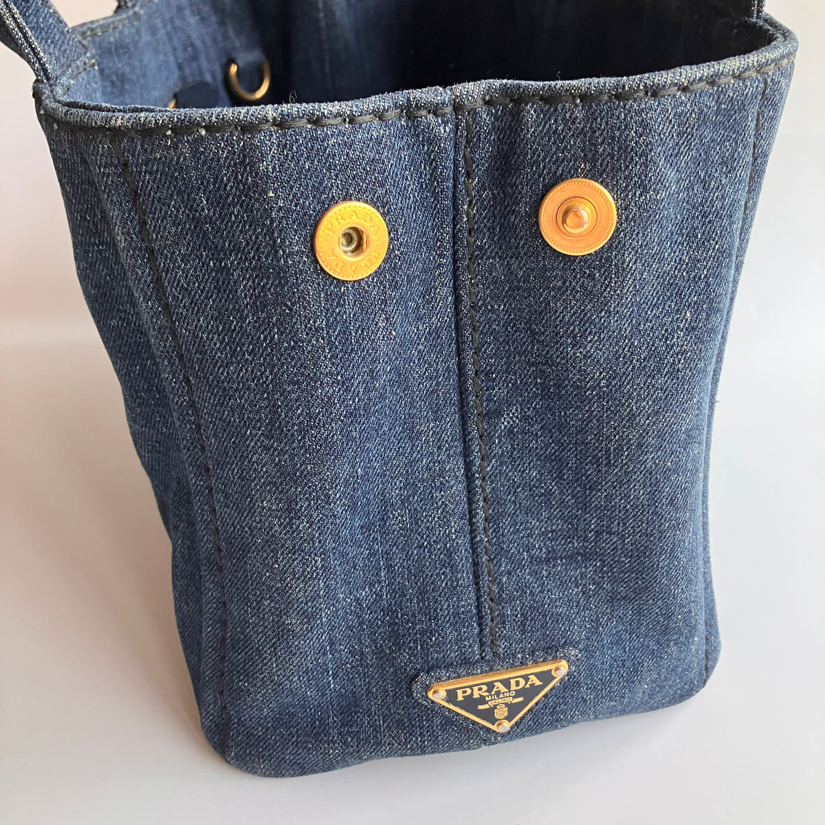 Prada Blue Denim Canapa Top Handle Bag