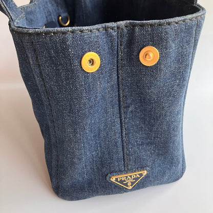 Prada Blue Denim Canapa Top Handle Bag