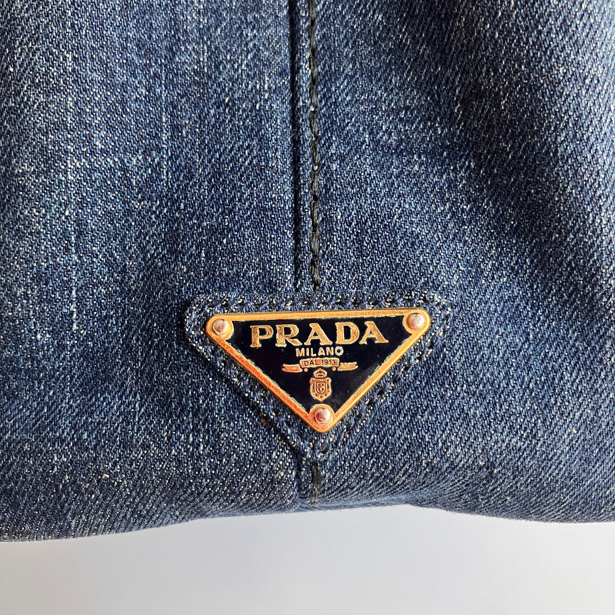 Prada Blue Denim Canapa Top Handle Bag