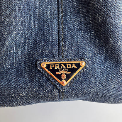 Prada Blue Denim Canapa Top Handle Bag
