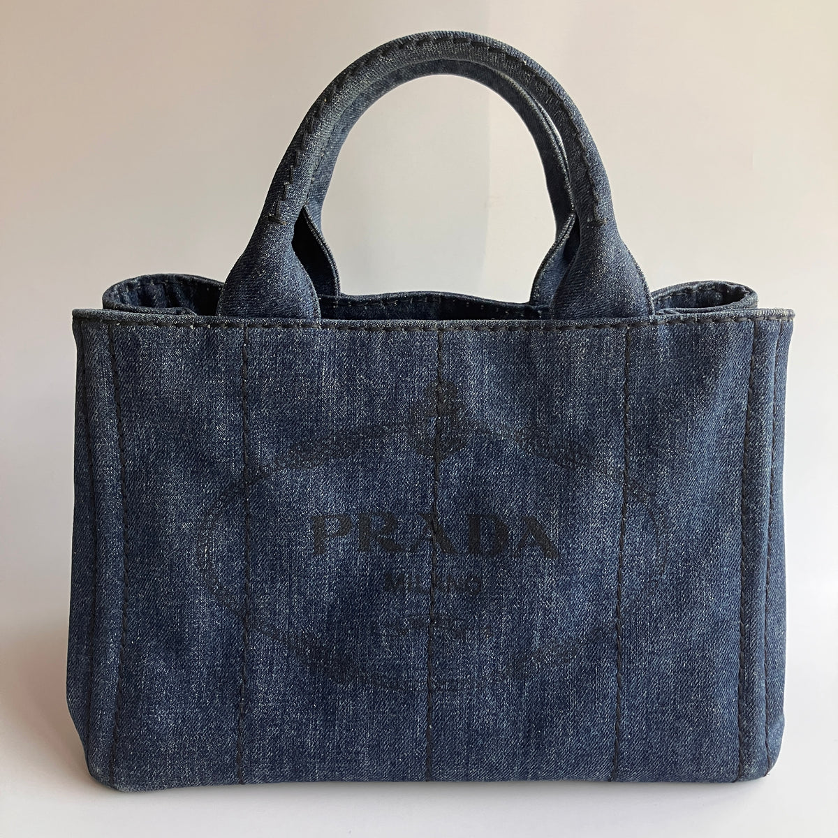 Prada Blue Denim Canapa Top Handle Bag